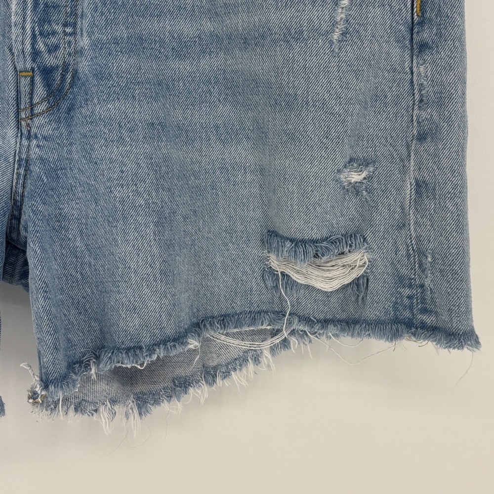 Agolde Parker Long Denim Shorts Swapmeet Light Blue Wash Women Size 31 Raw Hem - Picture 8 of 15